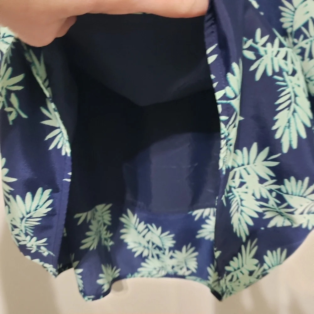 J. Crew Leaf Print Long Sleeve Dress 10 Navy Blue Mint Green Faux Wrap Lined